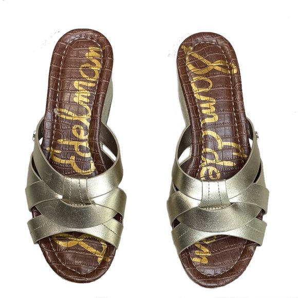 NWOT Sam Edelman Ramona Wedge Sandal - Gold - Picture 2 of 9